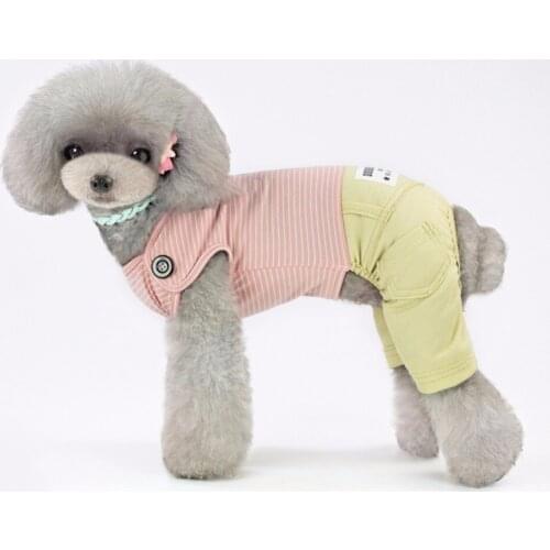 Spring Summer Pet Dog Clothes Set Leisure 4 Legs Apparel-Stripes Top & Pure Color Long Pant Dog Clothes