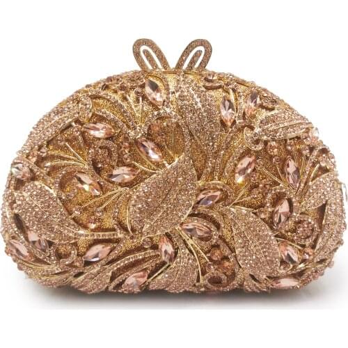 Lady Rhinestone Gold Metal Party Clutch Prom Purses Luxury Elegant Women Shoulder Crystal Wedding Purse Bridal Clutches Small