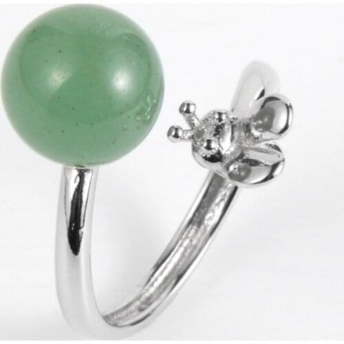 Women Natural Stone Green Tanglin Lapis Lazuli Ring Agates Tiger Eye Opal Quartz Ladybug Animal Silver Plated Open Rings Jewelry