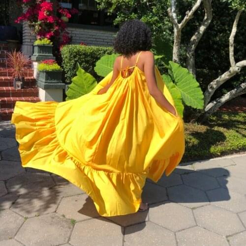 5XL Sexy Women Dress Sling Sleeveless Solid Color Long Dress With Big Swing 2020 Hot Selling Loose Dress Plus Size