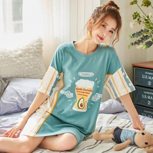 2020 cute cartoon nightgowns for women summer evening dresses girls nightgown cotton sleepwear nightwear lounge wear