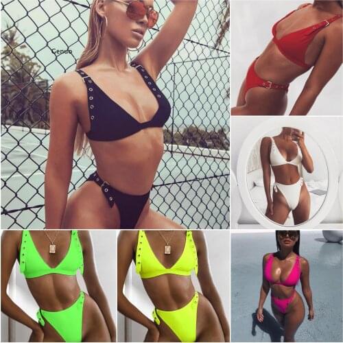 2021 Bandage Sexy Bikini Sandy Beach Swimsuit Women Halter Wrap Bikini Set Thong Swimwear Adjustable Bather Bathing Suit Swim