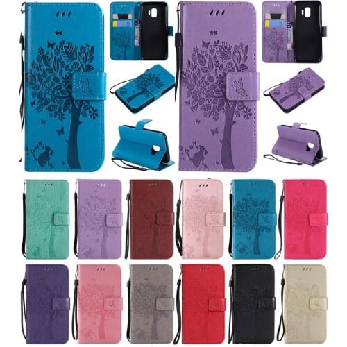 3D Tree Cat Case For Samsung Galaxy J2 Core Fundas Leather Case For Galaxy S10 S10E Plus+ Fundas Wallet Flip Magnetic Stand Case
