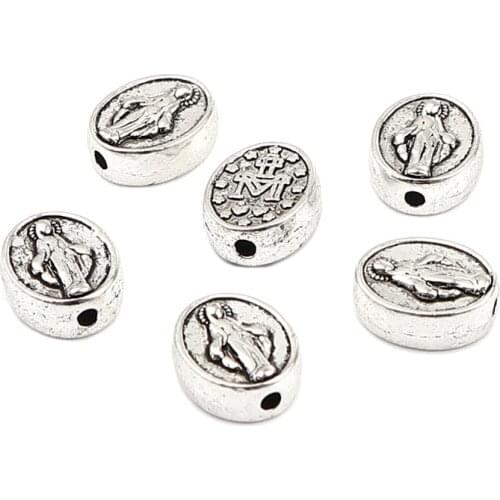 50PCs Religious Spacer Beads Oval Antique Silver Color Virgin Mary Beads Women Men DIY Making Necklace Bracelets Beads Jewelry