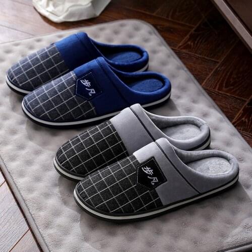 Plus size 48 49 50 mens indoor plush fuzzy slippers anti-odor fur slides men home shoes winter slippers Gingham Sewing Shoes New
