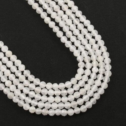 2 3 4 mm Natural Faceted Round White Moonstone Loose Spacer Beads For DIY Jewelry Making Bracelet Necklace Accessories Supplies