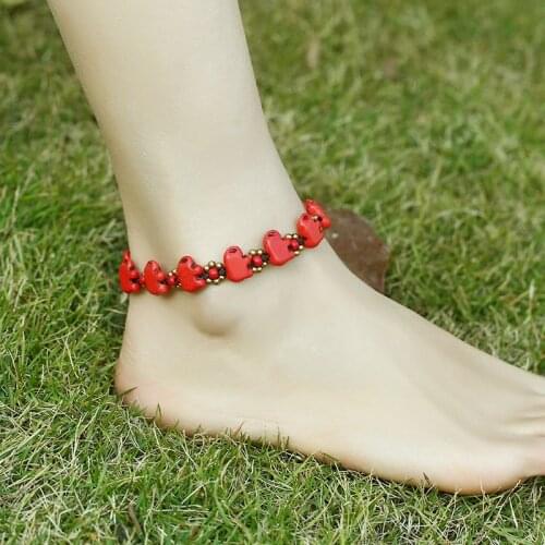European and American Bohemia Style Semi-precious Stone Female Anklet Wax Rope Hand-woven Elephant Beach Vacation Female Anklet