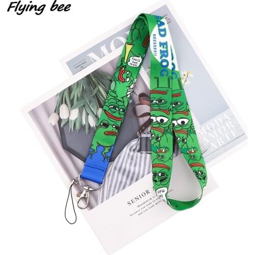 Flyingbee Sad Frog Green Neck Strap Lanyards ID Badge Card Holder Keychain Phone Gym Strap Webbing Necklace Gift X1895