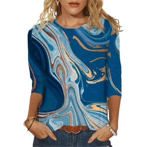 Casual Oversized T-shirt Blue Outer Space Ocean 3D Print Harajuku Tops Fashion O-Neck Long Sleeve Women Tees Plus-Size Streetwea