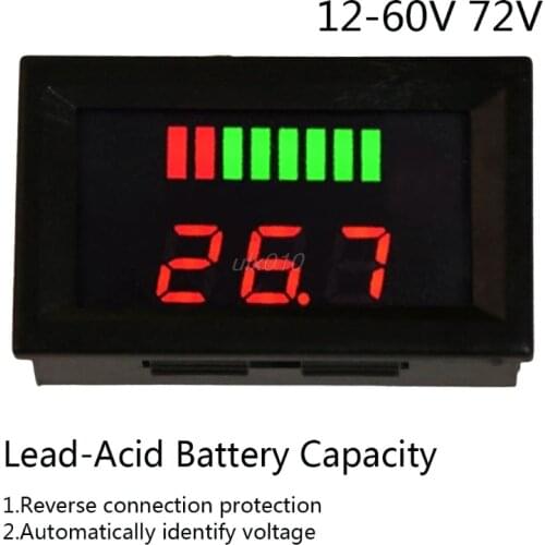 DC 2V-60V72V ACID Red Digital Lead Battery Capacity Indicator Charge Level Lead-acid LED Tester Voltmeter Household Tools Mar