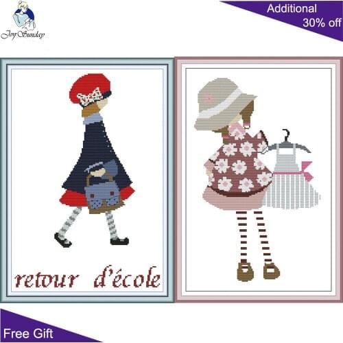 Joy Sunday Red Hat Girl My Dress Cross Stitch RA283 RA284 Counted and Stamped Home Decor Lovely Girl Cross Stitch kits