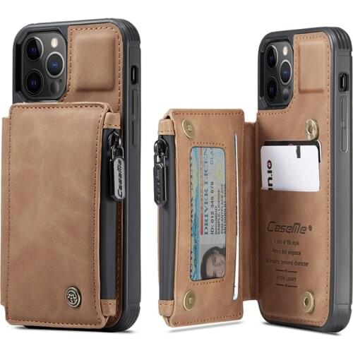 Zipper Wallet Pocket Back Case For iPhone 12 Pro Max 11 Pro SE 2020 10 X 7 8 Plus XR XS Max Business Leather Purse Phone Cases