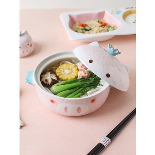 Pig Noodle Bowl With Lid Ceramic Nordic Lovely Home Creative Personality kitchen Ollas De Cocina Кастрюли Cooking Pot