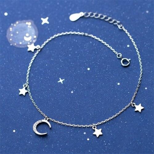 Korean Fashion Sweet Temperament Mini Moon With Star Womens Fine Bracelets Tibetan Silver Color Cubic Stones Bling Hand Jewelry