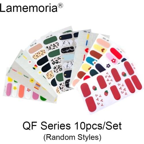 Lamemoria 10/20pcs Beauty Nails Stickers Heart Glitter Nail Wraps Multicolor Nail Art Full Stickers Adhesive Tips Manicure