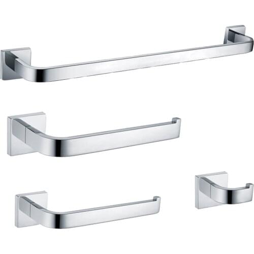 Leyden Chrome 304 Stainless Steel 4pcs Bathroom Accessories Set Wall Mounted Single Towel Bar Toilet Paper Holder Towel Ring
