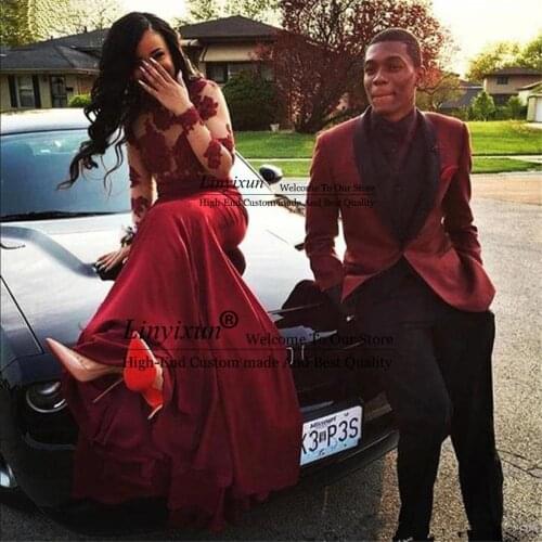 Burgundy Men Suits One Button Shawl Lapel 3 Pieces Prom Suits Slim Fit Groomsmen Tuxedos Fashion Blazers Men （Jacket+Pant+Vest