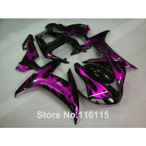 MOTOMARTS 100% fit for YAMAHA 2002 2003 purple flames in black bodywork fairings Full injection molding YZF R1 02 03 fairing kit