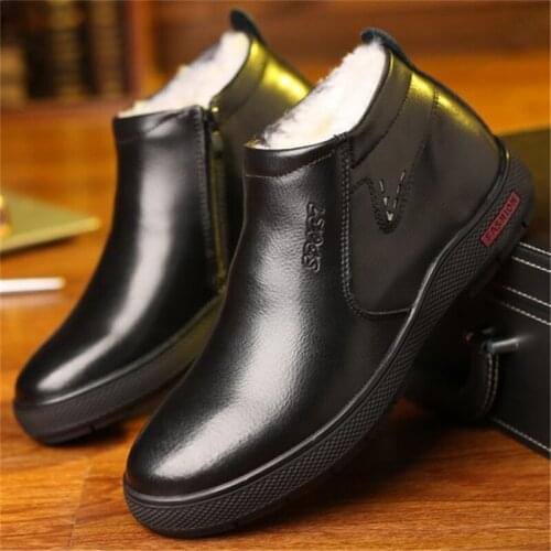Men Winter Velve Shoes Pure Wool Genuine Leather Mens Cotton Shoes Middle-aged Elderly Cotton Shoes Casual High-top Dad Shoes