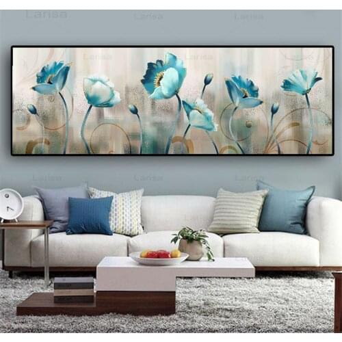 Modern Abstract Blue Flowers Canvas Painting Poster and Prints Cuadros Wall Art Large Pictures for Living Room Home Decor