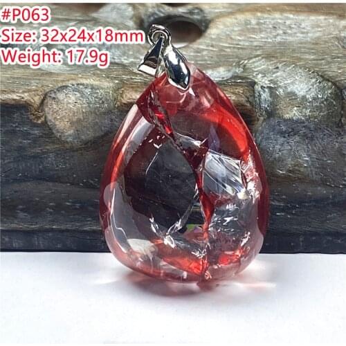 Natural Red Limonite Phantom Quartz Pendant For Women Men Love Healing Beads Clear Crystal 32x24x18mm Silver Rare Gemstone AAAAA