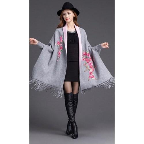 Brand New design with Bat sleeve Poncho scarf Womens Cashmere Poncho Zizith Embroider Cape Blanket wrapped shawl Scarf