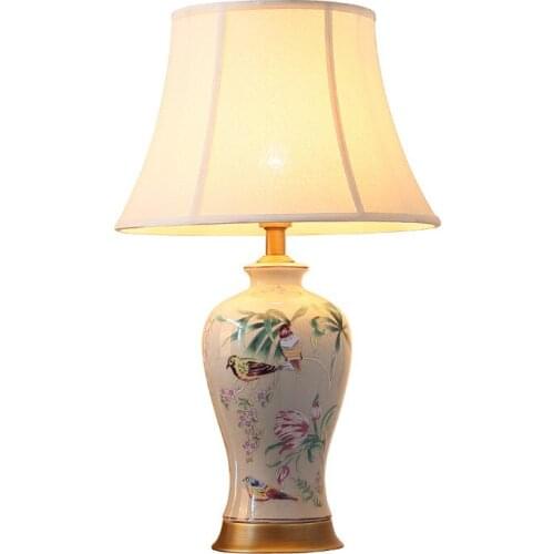 New Chinese Modern Flowers Birds Romantic Cermaic Table Lamp Wedding Decor Desk Sofa Corner Light Foyer Bed Room D 70