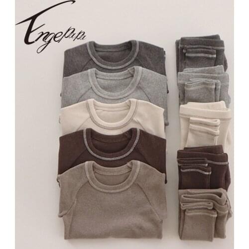 Engepapa Solid Color Childrens Clothes Toddler Baby Boy Girl Cotton Long Sleeves Top&Pants Spring Autumn Child Pure Clothing