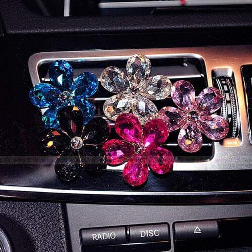 Car Air Freshener Conditioning Vent Perfume Clip Rhinestone Diamond Crystal Flower Freshener Diffuser Car Interior Decoration