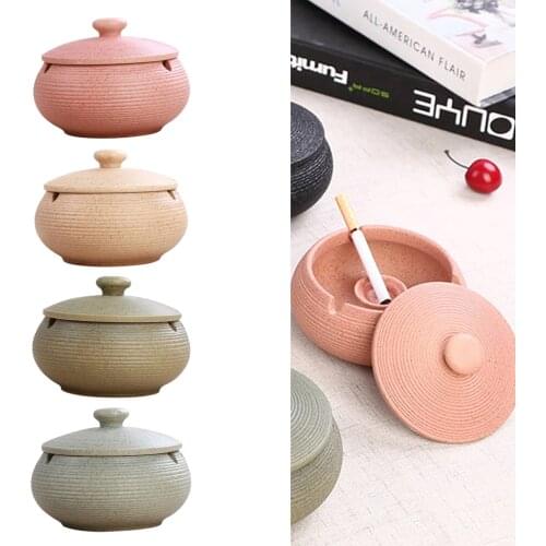Retro Ashtray Creative Windproof Ceramics Ashtray with Lid for Indoor Outdoor Use Home Office Desk Ash Holder Car Ornament