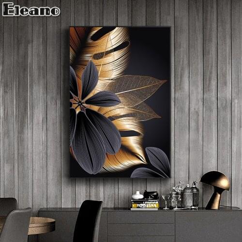 Black and Gold Luxurious Canvas Hojas Abstract Plant Flower Poster HD Line Drawing Aesthetic Room Decor Pop Modern Art Painting