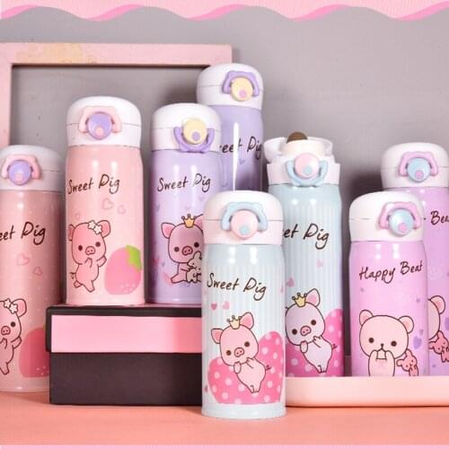 Lovely Pig Vacuum Cup Bounce cover Insulated Double Wall 304 Stainless Steel Mugs water bottles 4 Colors