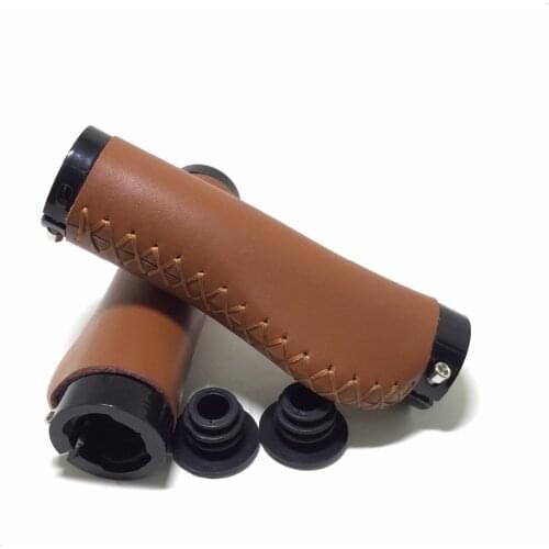 Q403 Top leather hand sewing bike mountain dead flying folding 100% leather retro sets can lock car Bicycle Grips Brown black