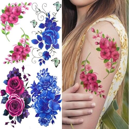 Realistic Fake Flower Temporary Tattoos For Women Girls Watercolour Anemone Daffodil Rose Orchid Tattoo Sticker 3D Body Tattos