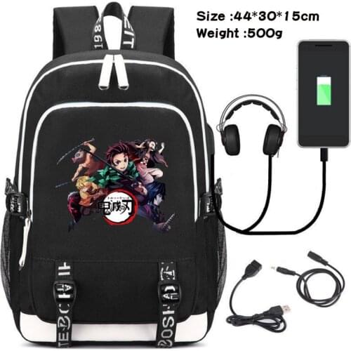 Demon Slayer Kimetsuno Yaiba Backpack for Teenagers Boy/girl School Bags Waterproof Oxford USB Charge Women/Men Travel Mochila