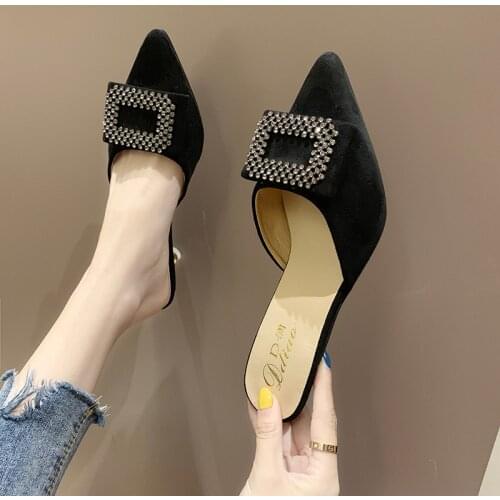 Sandals female summer wear shoes female 2019 new sweet Baotou half slippers high heel stiletto womens shoes Size 35-40
