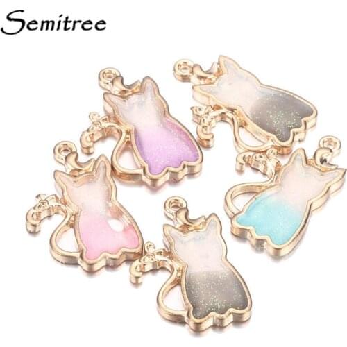 Semitree 10pcs/lot Cute Animal Cat Charms Pendant Drip Gradient Bling Charm DIY Jewelry Making Findings Crafts Accessories