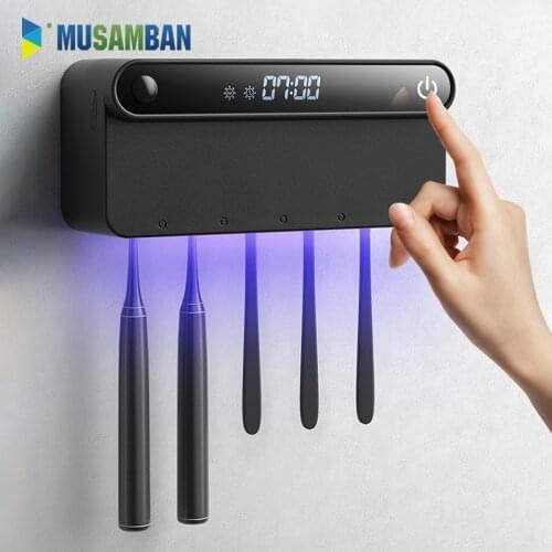 MUSAMBAN UV Toothbrush Holder Smart Toothbrush Sterilizer Automatic Toothpaste Squeezer Dispenser Shelf Bathroom Accessories Set