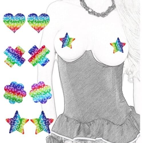 Ultra-thin Glitter Rainbow Leopard Print Chest Sticker 50 Pairs (100 Pcs) Breast Pasties Nipple Cover Disposable Invisible Bra