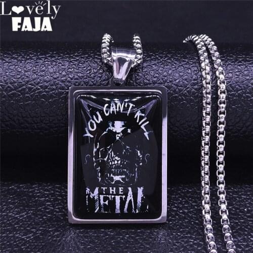You Can Not Kill the Metal Black Metal Skull Stainless Steel Black Glass Necklace Men Silver Color Jewelry collares N5207S03