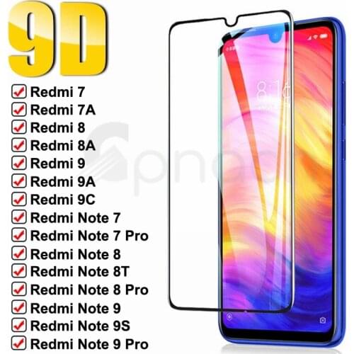 9D 9H Tempered Glass on the For Xiaomi Redmi Note 7 8 8T 9S 9 Pro Max Full Screen Protector Redmi 9 9A 9C 8 8A 7 7A Glass Film