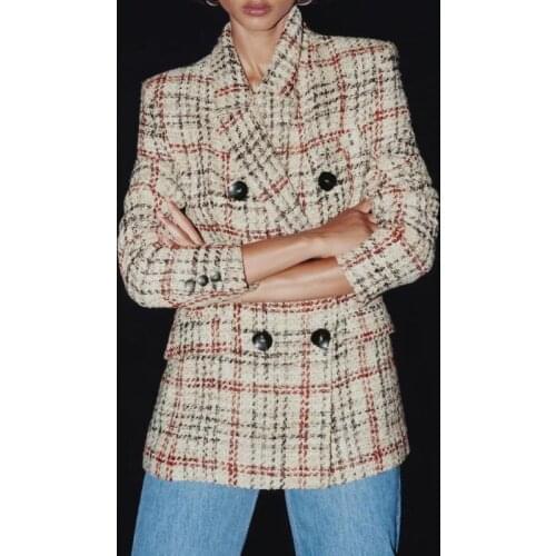 Womens Suits & Blazers Female Elegant Double Breasted Coats Woman Vintage Plaid Textured Blazer Coat Fashion Ladies Autumn Twee