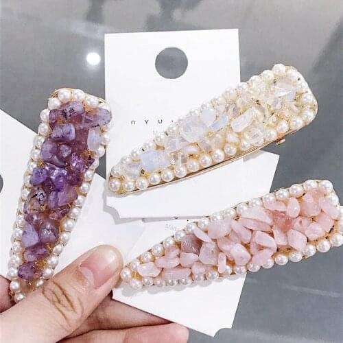 Korean Jelly Color Irregular Stone Geometric Triangle Hair Clips Hairpins For Women Fashion Simulated Pearl Hairgrips Barrettes