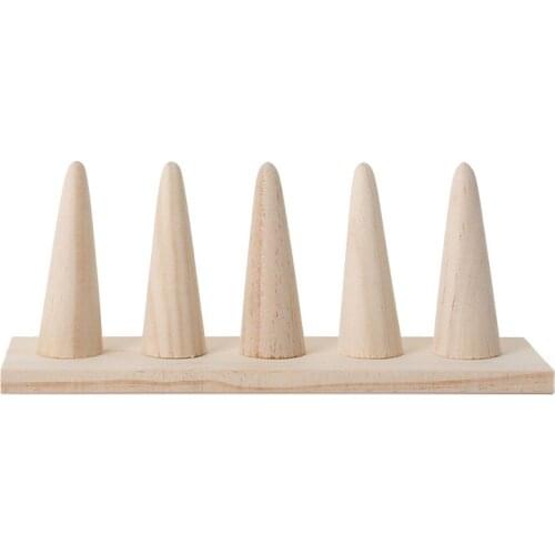 1set Wooden Ring Jewelry Display Rack Organizer Stand Cone Shape Holder