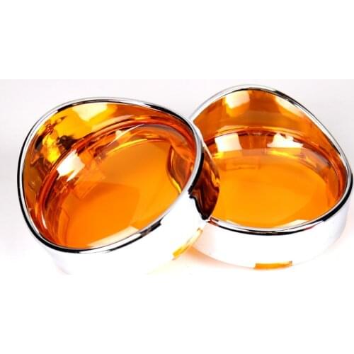 1Pair Orange Turn Signal Lens With Chrome Trim Ring Visor x2 For Harley Dyna Softail Sportster 883 FLHX