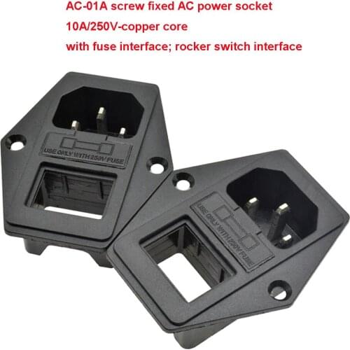 1Pcs AC-04/AC-01A Power Rocker Switch IEC 3 Pin 320 C14 Inlet Power Sockets Switch Connector Plug 10A 250V