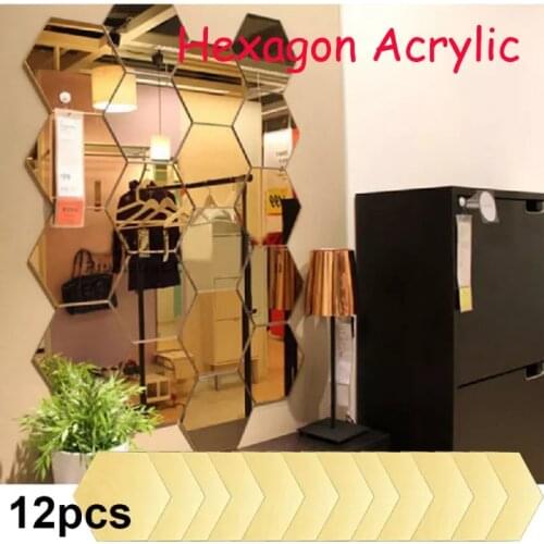 12PCS/Set Hexagon Acrylic 3D Mirror Wall Stickers Living Room Bathroom Decorative DIY Home Decor Mirror Art Wall Decoration