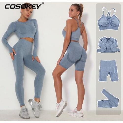 2/3/4pcs Seamless Yoga Set Workout Suit Female Gym Clothing Fitness Athletic Wear High Waist Leggings+Sport Bra Women Sportswear