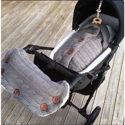 2PCS Newborn Baby Knitted Sleeping Bag Crochet Comfortable Wrap Warm Swaddling Blanket Stroller Plush Sleeping Bag + Cart Gloves