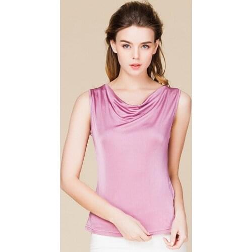 2019 Summer Women 100% Real Silk Tank Tops Casual Knitted Shirts Comfortable Breathable Loose T-shirts